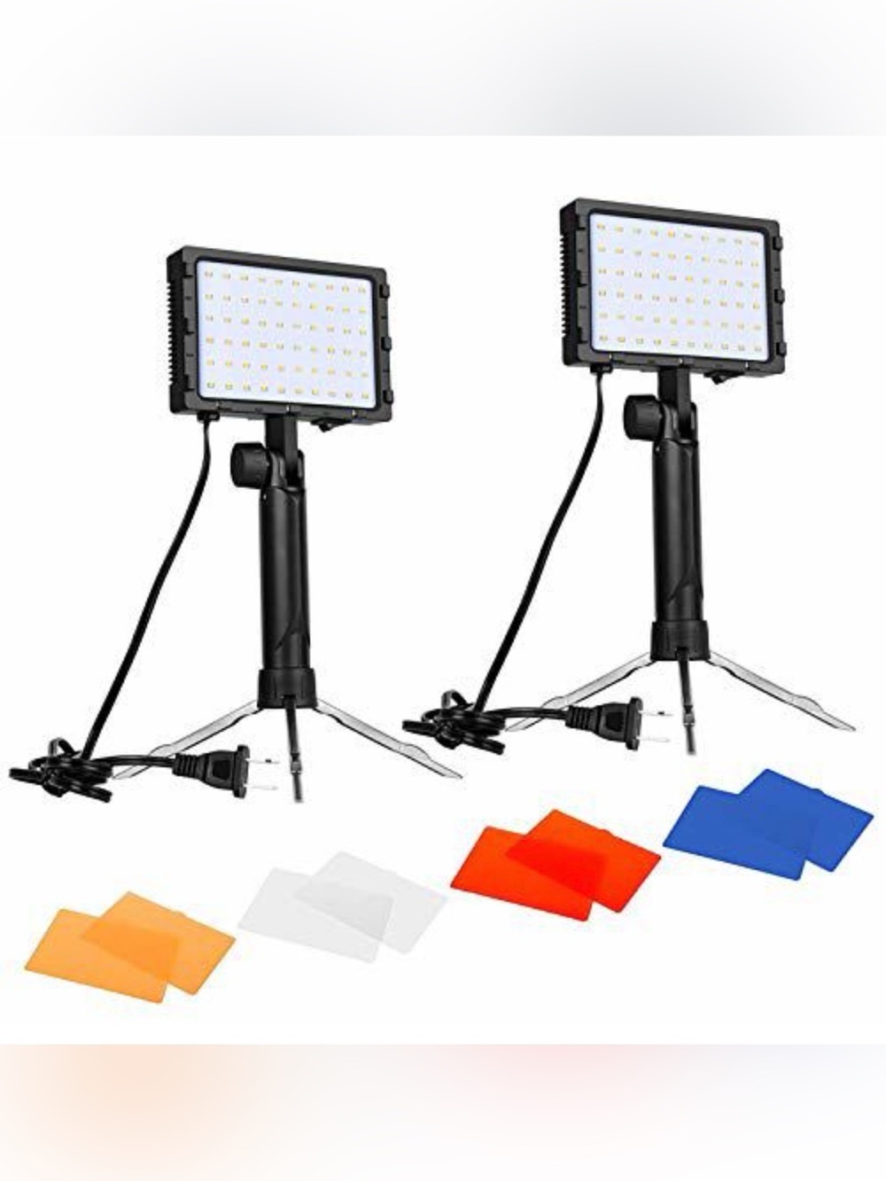 Dual LED Panel Video Lights with Color Gels - Black